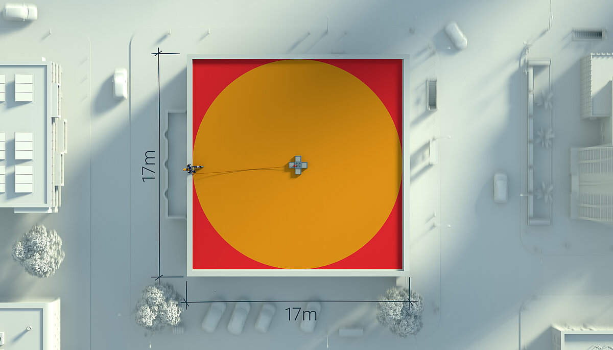 Illustratie van de oranje en rode zone voor een bevestigingssysteem