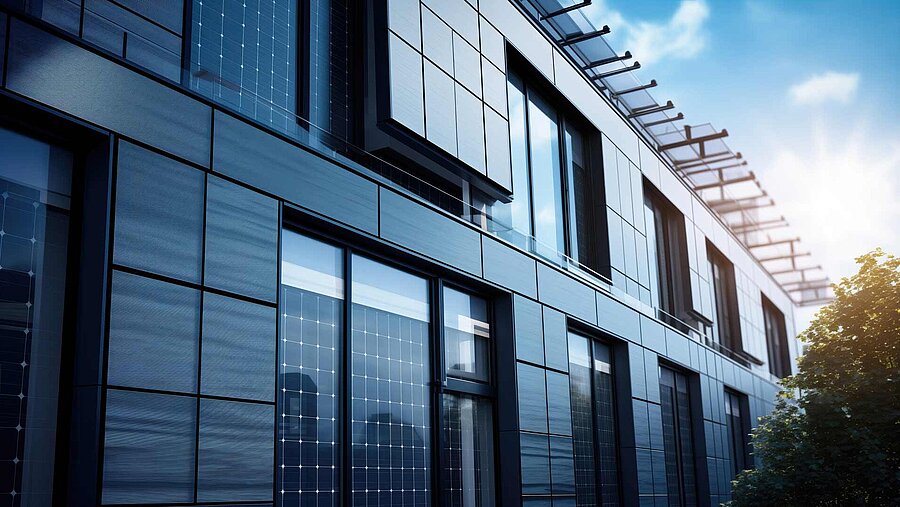 Modern building with photovoltaic facade